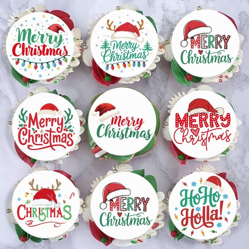 Fyeoxle 36PCS Edible Christmas Hat Cupcake Toppers Wafer Paper Merry Christmas HoHoHo Cupcake Picks for Holiday Theme Christmas Party Baby Shower Birthday Supplies - Image 1